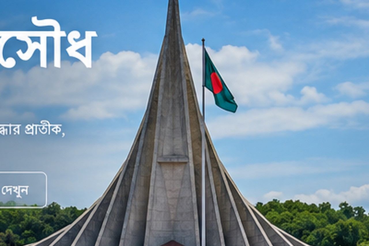 জাতীয় স্মৃতিসৌধের কংক্রিট ত্রিভুজাকার প্রাচীরের কাছ থেকে দেখা অংশ